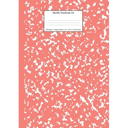 Marble Notebook A4: Coral Pink Marble College Ruled Journal