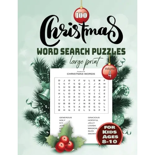 100 christmas word search puzzle large print Volume 4 for Kids Ages 8-10: Holiday Puzzle Book with answers Large Print 129 pages, beautiful- time- chr