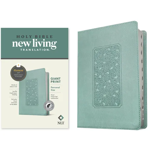 NLT Personal Size Giant Print Bible, Filament Enabled Edition (Red Letter, Leatherlike, Floral Frame Teal, Indexed)