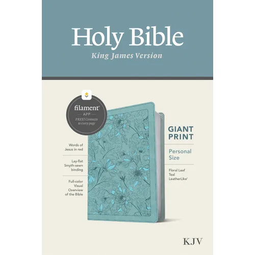 KJV Personal Size Giant Print Bible, Filament Enabled (Leatherlike, Floral Leaf Teal, Red Letter)