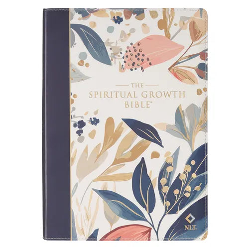 Nlt, the Spiritual Growth Bible Faux Leather, Navy with Leaves