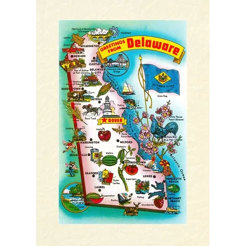 Vintage Lined Notebook Greetings from Delaware, Map