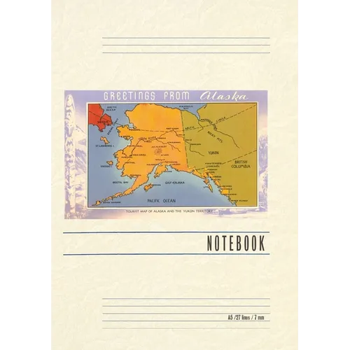 Vintage Lined Notebook Greetings from Alaska, Map
