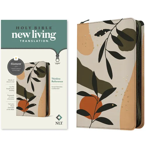 NLT Thinline Reference Zipper Bible, Filament Enabled (Leatherlike, Sunset Branches, Red Letter)
