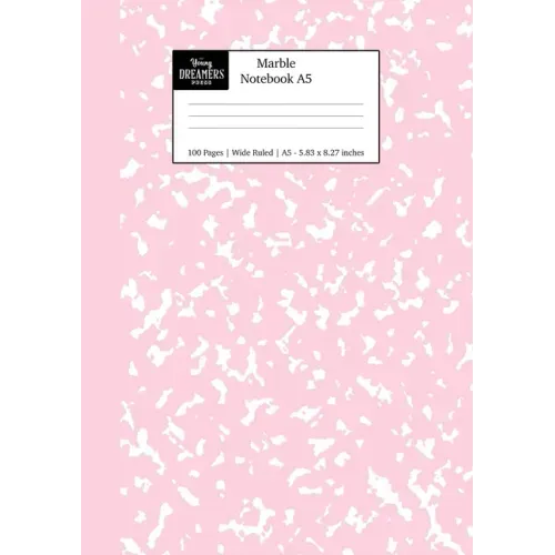 Marble Notebook A5: Pastel Pink Marble Wide Ruled Journal
