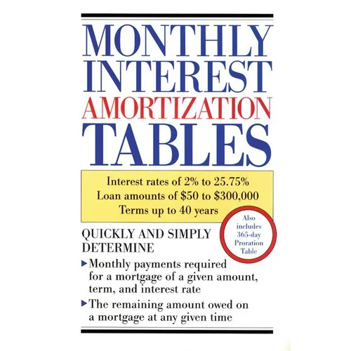 Monthly Interest Amortization Tables: Interest Rates of 2% to 25.75%, Loan Amounts of $50 to $300,000, Terms Up to 40 Years