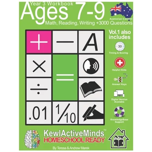 Year 3 Workbook, Ages 7-9 Math, Reading, Writing - Vol1, +3000 Questions: Australian Content, Answer Keys, Timing and Scoring, Helpful Hints & Knowled