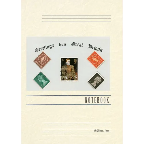 Vintage Lined Notebook Greetings from Great Britain, Stamps