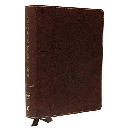 NKJV, Journal the Word Bible, Large Print, Bonded Leather, Brown, Red Letter Edition: Reflect, Journal, or Create Art Next to Your Favorite Verses