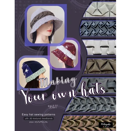 Making your own hats vol.7: Easy bell-shaped hat and beanie sewing patterns size XS/S/M/L/XL, with 3D hand-smocking headbands