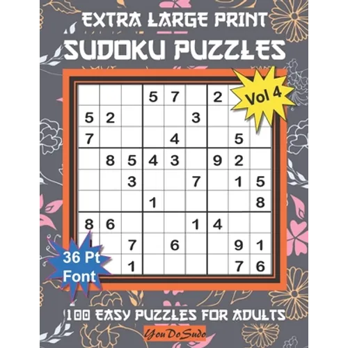 Extra Large Print Sudoku Puzzles: 100 Easy Puzzles for Adults and Seniors: Pretty Modern Orange and Gray Leaf Design Sudoku Gift For Women (Floral Ser