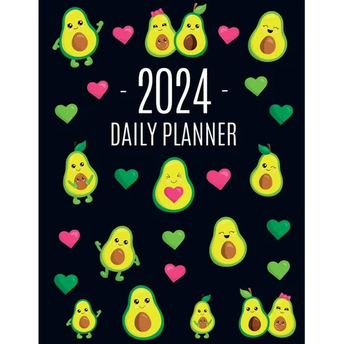 Avocado Daily Planner 2024: Funny & Healthy Fruit Organizer: January-December (12 Months) Cute Green Berry Year Scheduler with Pretty Pink Hearts