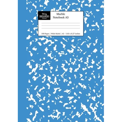Marble Notebook A5: Blue Marble Wide Ruled Journal